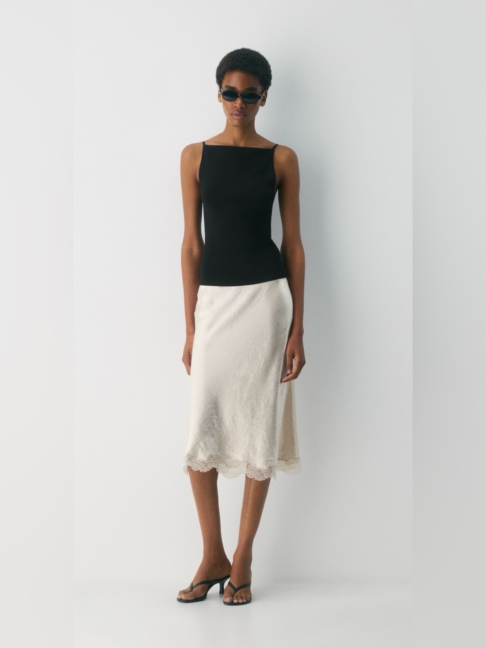 Babaton Cream Lace-Trim Midi Skirt (Aritzia)